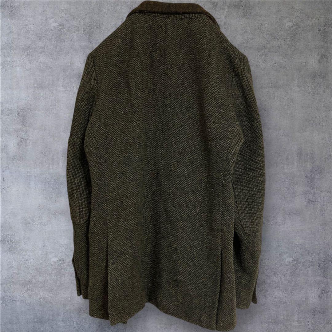 【美品】別注　ハリスツイード テーラードジャケットエルボーパッチ　カーキ M