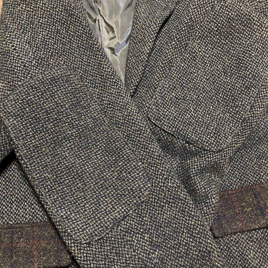 【美品】別注　ハリスツイード テーラードジャケットエルボーパッチ　カーキ M