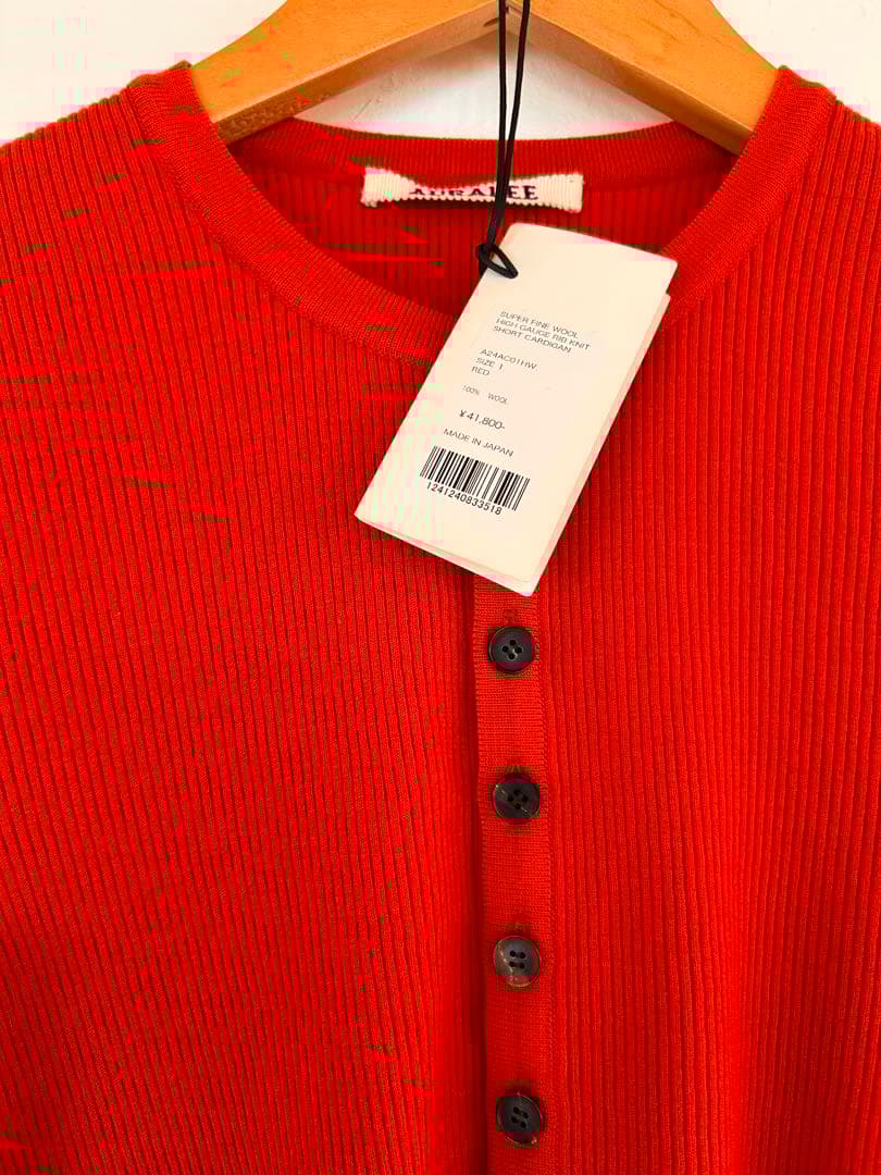 auralee RIB KNIT SHORT CARDIGAN レッド
