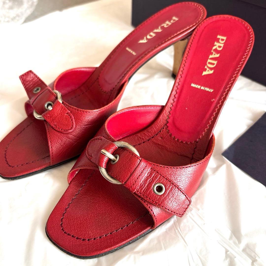 PRADA レッド ミュール 靴