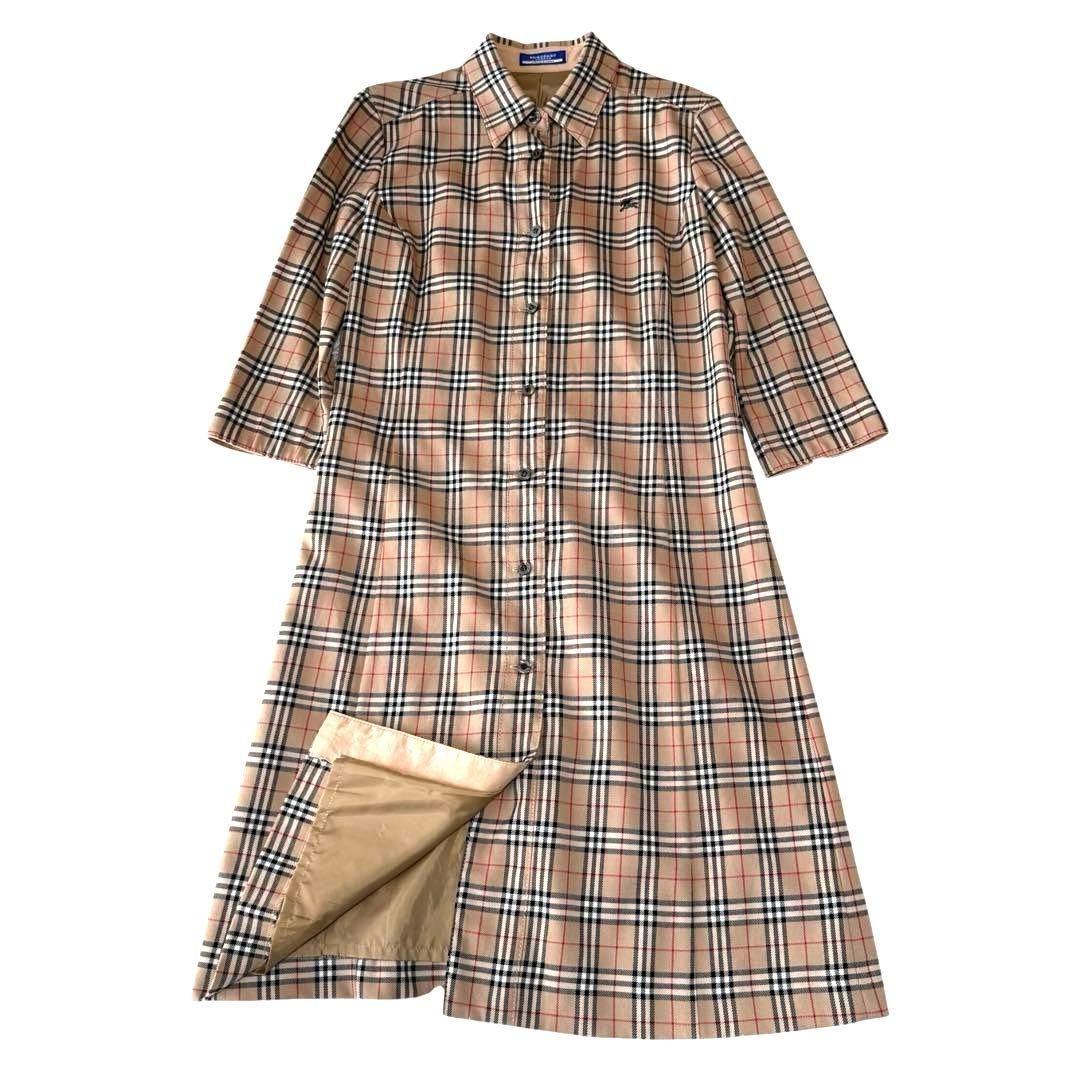バーバリーブルーレーベル ノバチェック シャツワンピース 40 ウール混 L相当