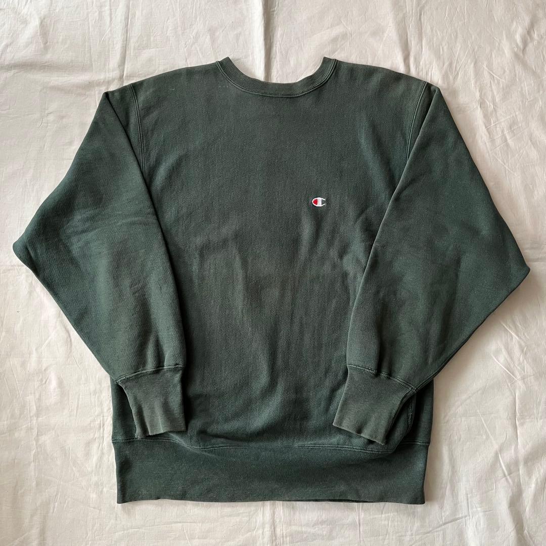 90s リバースウィーブ 深緑 USA製 フェード　reverse weave