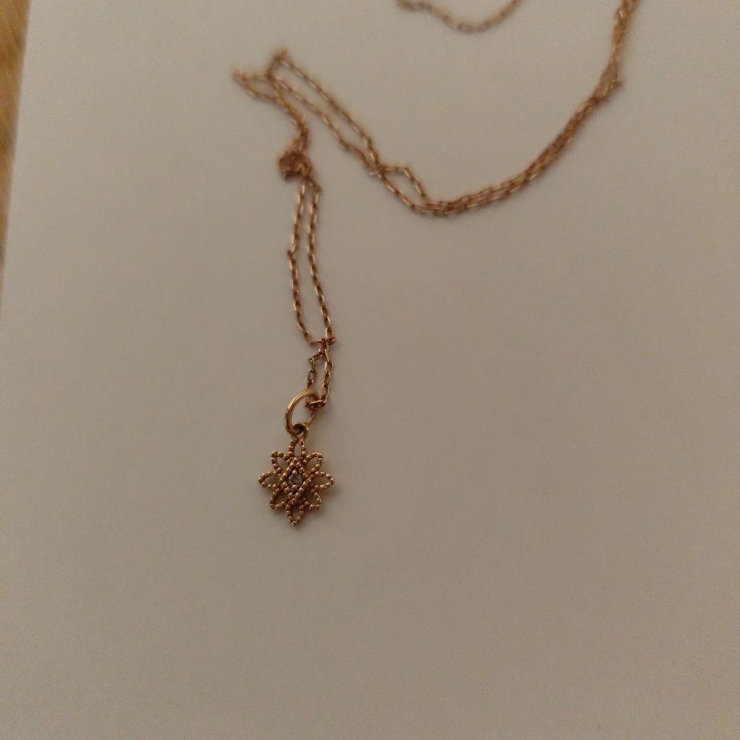 ■美品 アガット ネックレス K10PG×ダイヤモンド 結晶