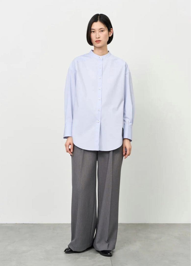 【美品】ソージュ バンドカラー ロングシャツ ワイド ライトブルー