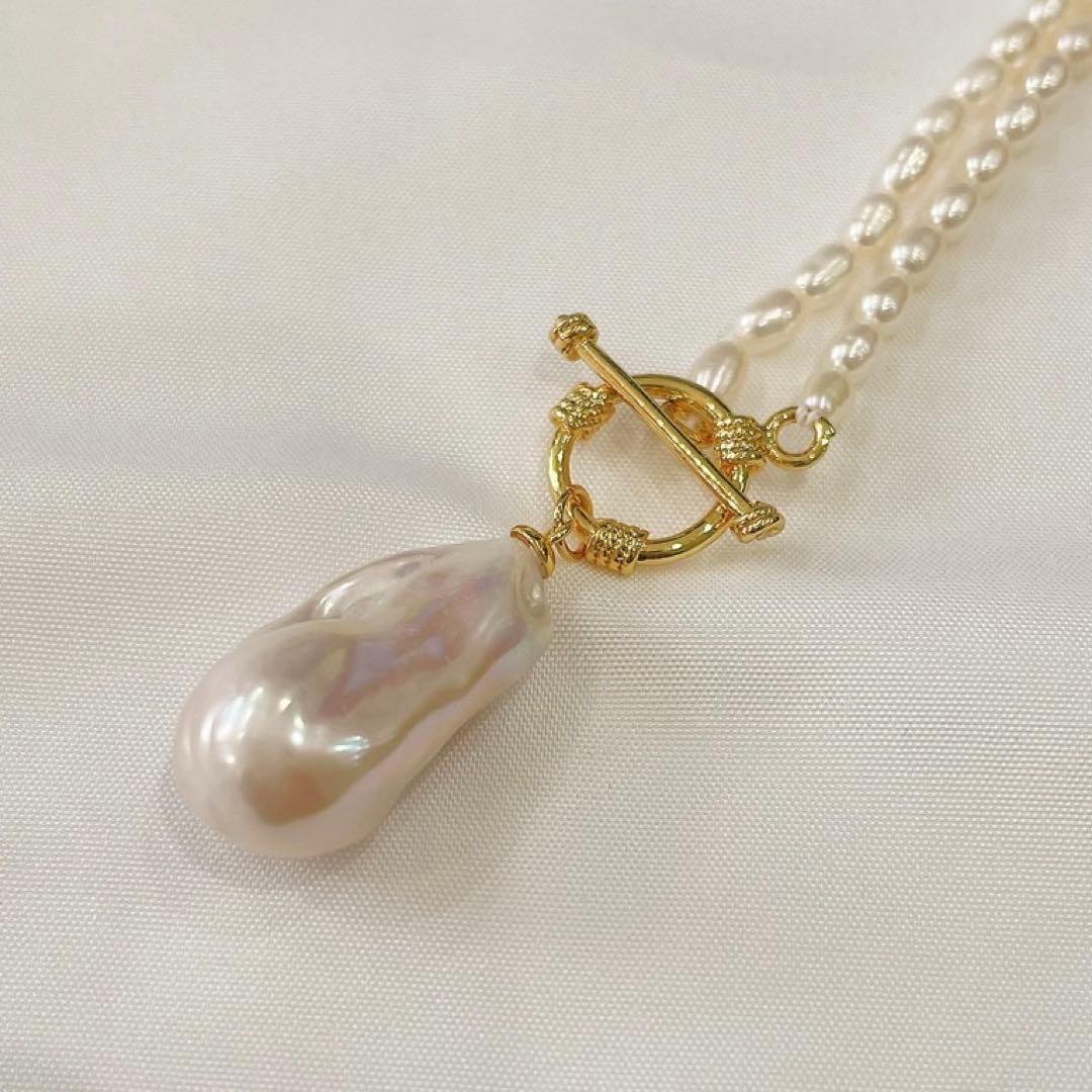 淡水パール　ネックレス　オイスターパール　バロック　マンテル　オーバル 天然真珠
