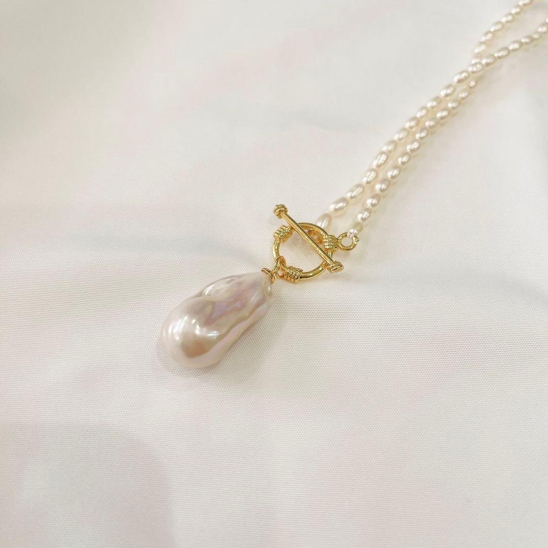 淡水パール　ネックレス　オイスターパール　バロック　マンテル　オーバル 天然真珠