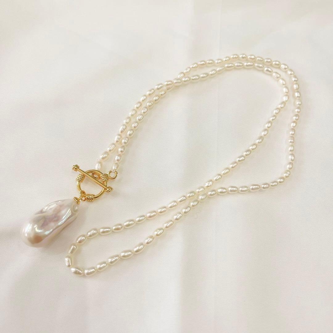 淡水パール　ネックレス　オイスターパール　バロック　マンテル　オーバル 天然真珠