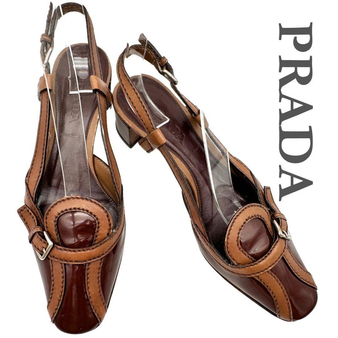 PRADA ミュール 本革 エナメル スクエアトゥ バックストラップ 2202T