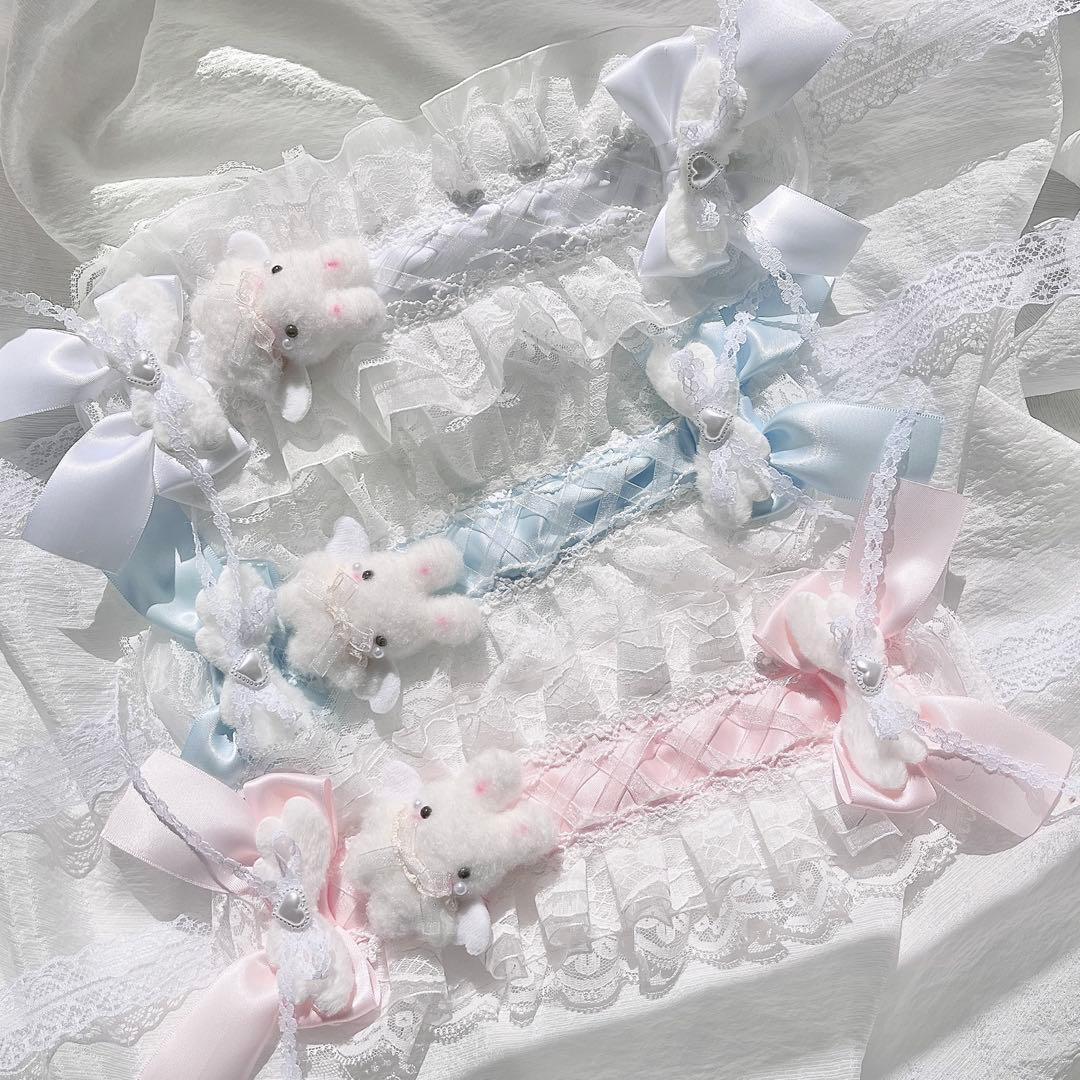 ♡3点No.2 天使のうさぎさん付き 編み上げリボンヘッドドレス white ♡