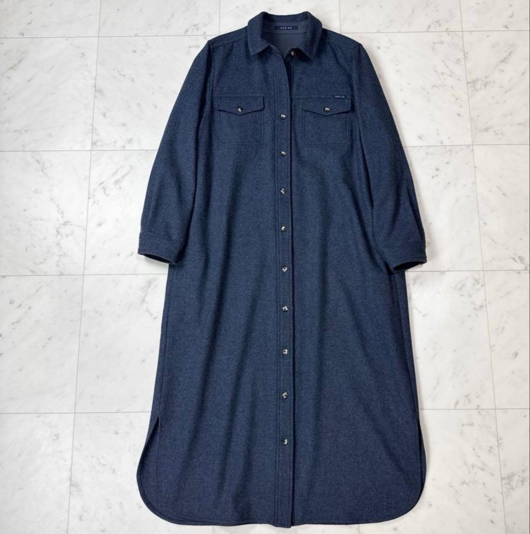 美品 ノンノ NONNO ロングシャツワンピース ネイビー フリーサイズ