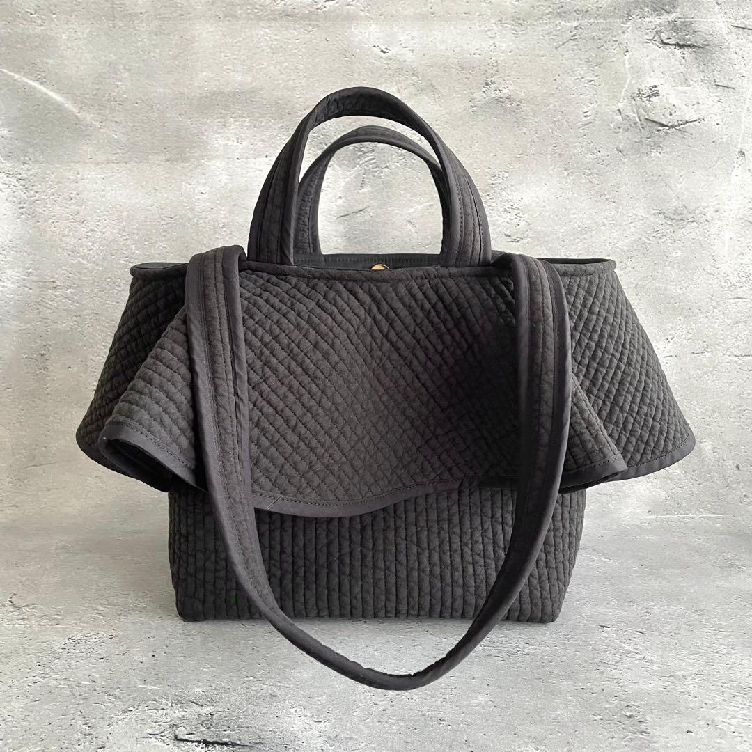 フリル付きヌビトートバッグ　2way ヌビバッグ　ブラック　ハンドメイド