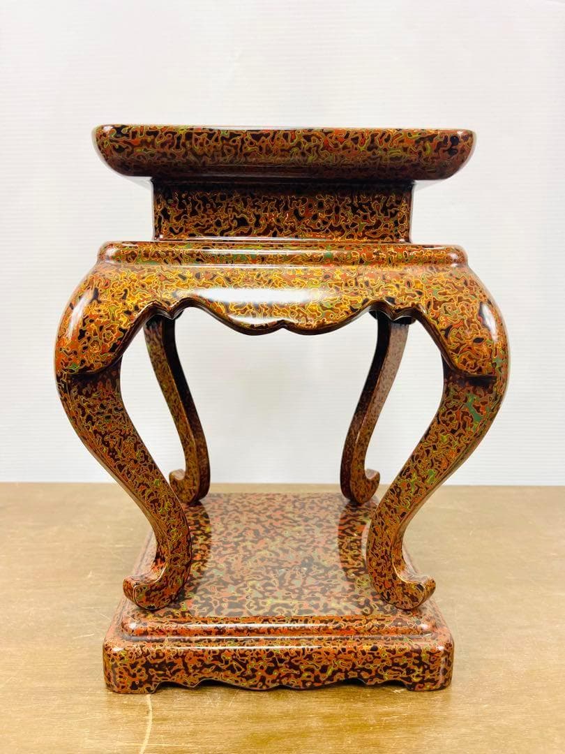 【アンティーク】香炉 真鍮製 花台（堆朱）