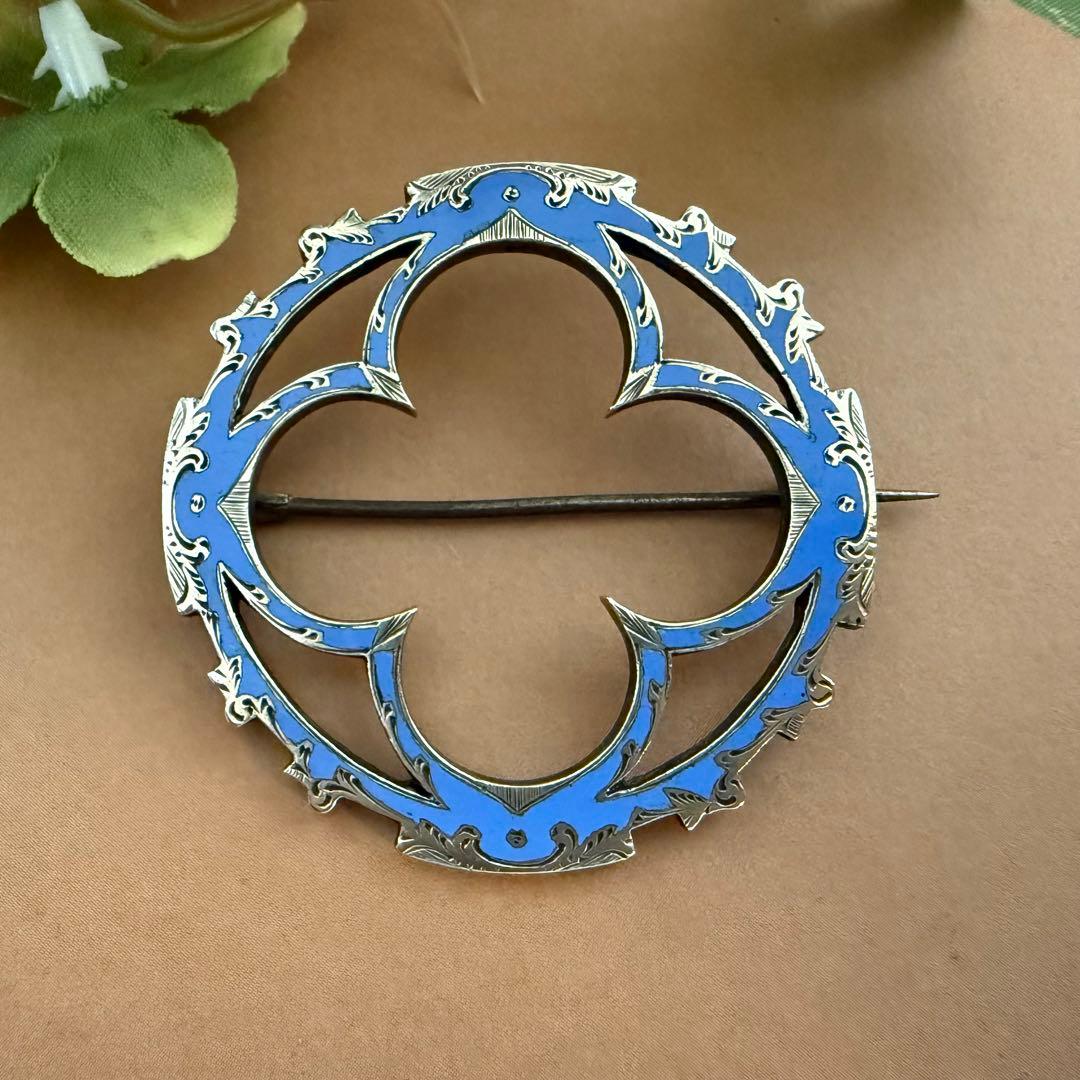 アンティークスコティッシュブローチブルーのエナメルエマイユ七宝　美しい図案