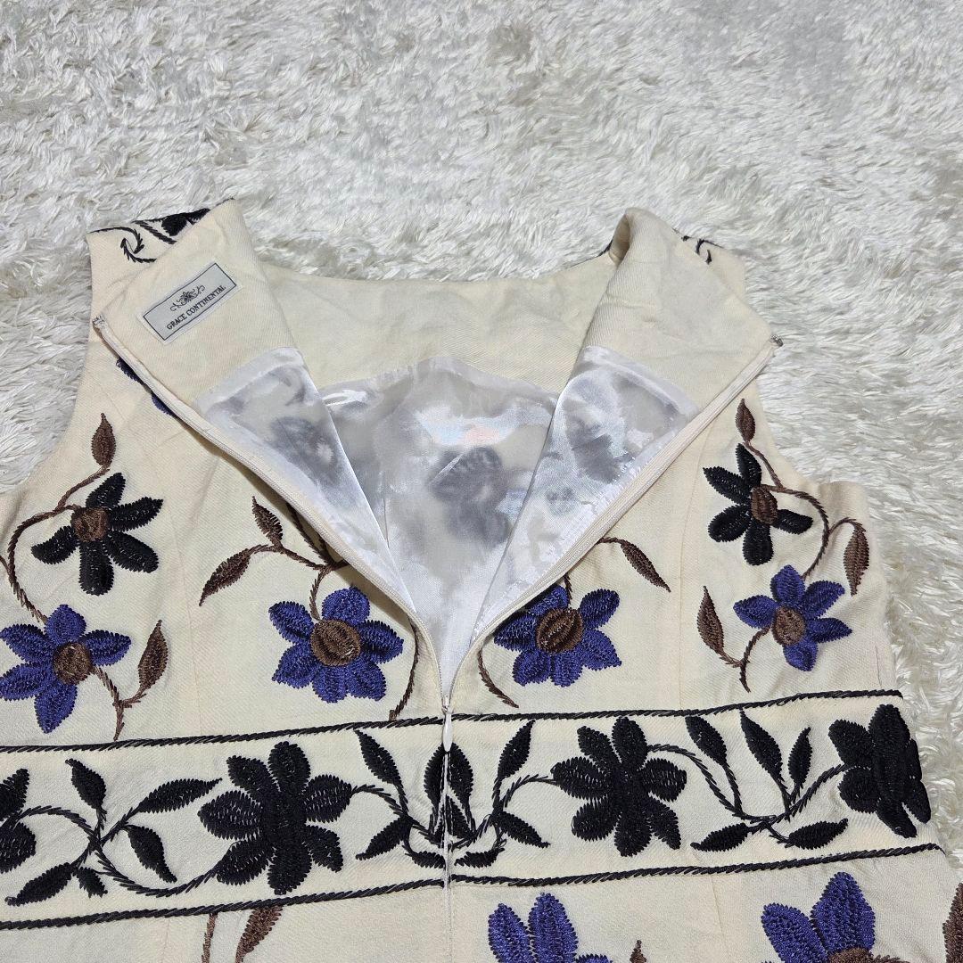 GRACE CONTINENTAL 刺繍 フラワーワンピース 38 インド製