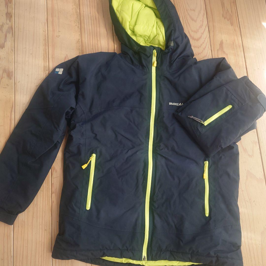 モンベル　パウダーステップパーカ/パンツ　160サイズ　ネイビー/イエロー