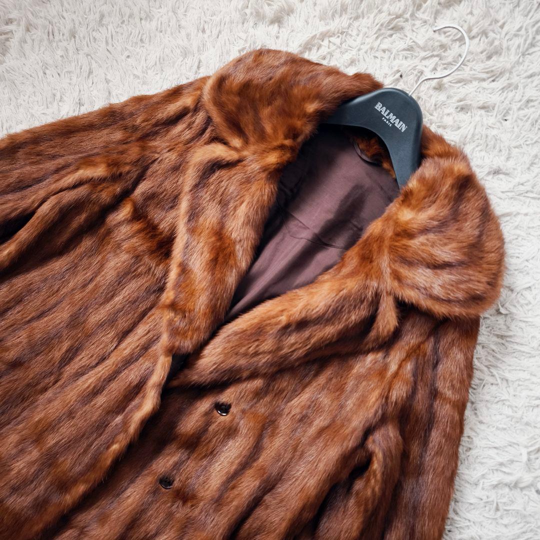 【美品 高級◎】 着丈93 毛皮 ミンク ロング デミバフ ファーコート L