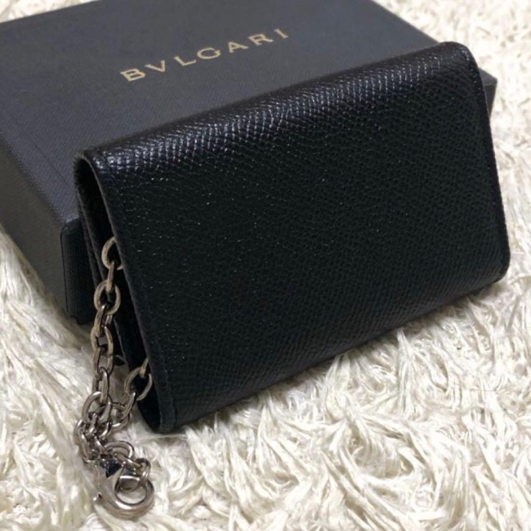 未使用✨ブルガリ レザー　6連 キーケース ロゴ　チェーン付　ブラック メンズ