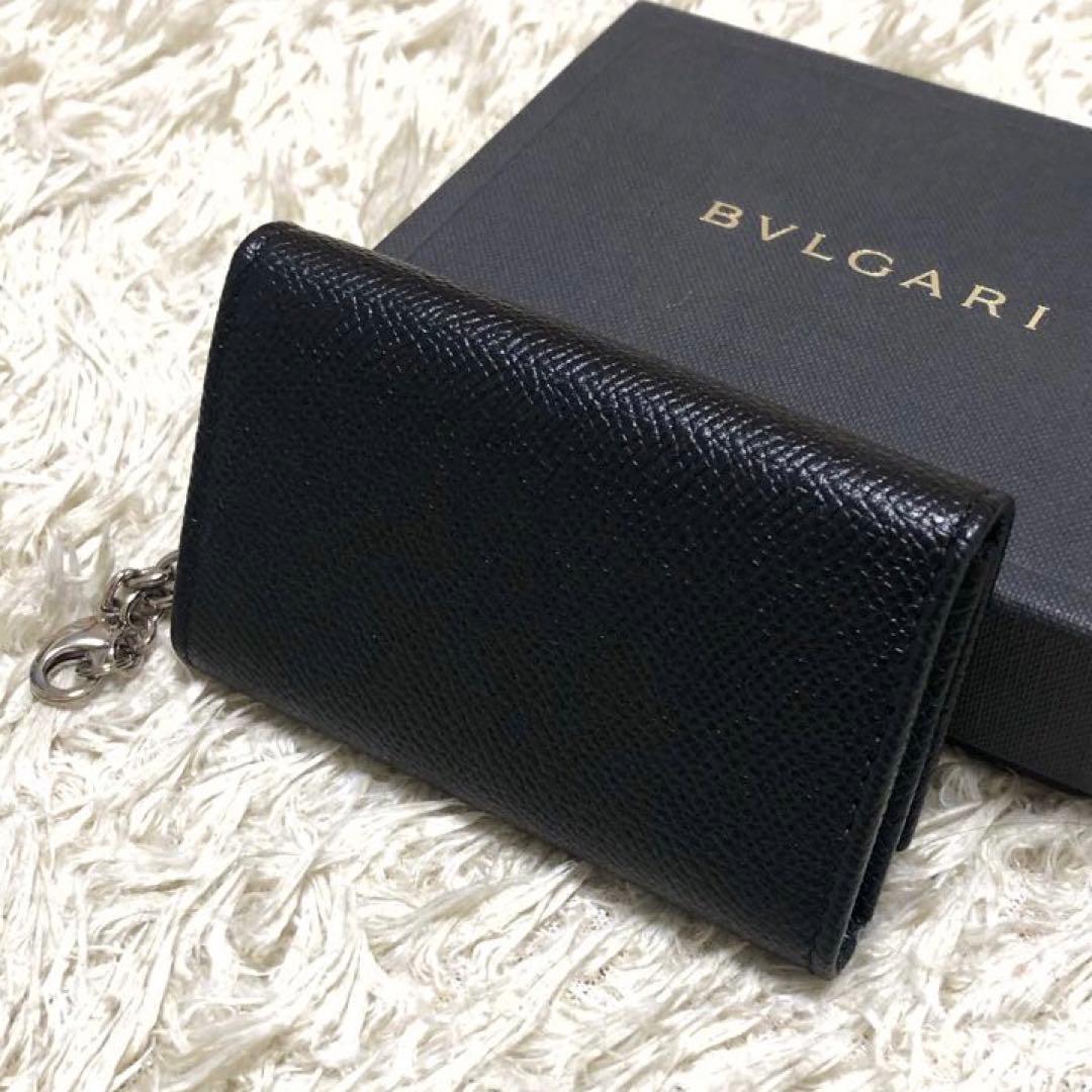 未使用✨ブルガリ レザー　6連 キーケース ロゴ　チェーン付　ブラック メンズ