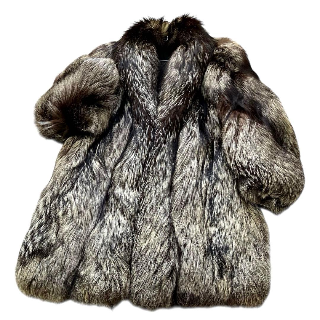 着丈100cm 肉厚ボリューム◎ シルバーフォックス リアルファー 毛並み◎