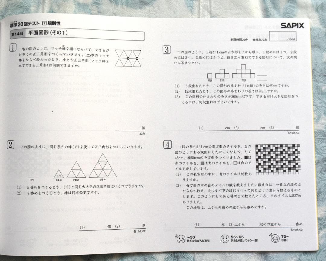 書き込み無し　サピックス　SAPIX 標準テスト 20回 算数　7冊セット