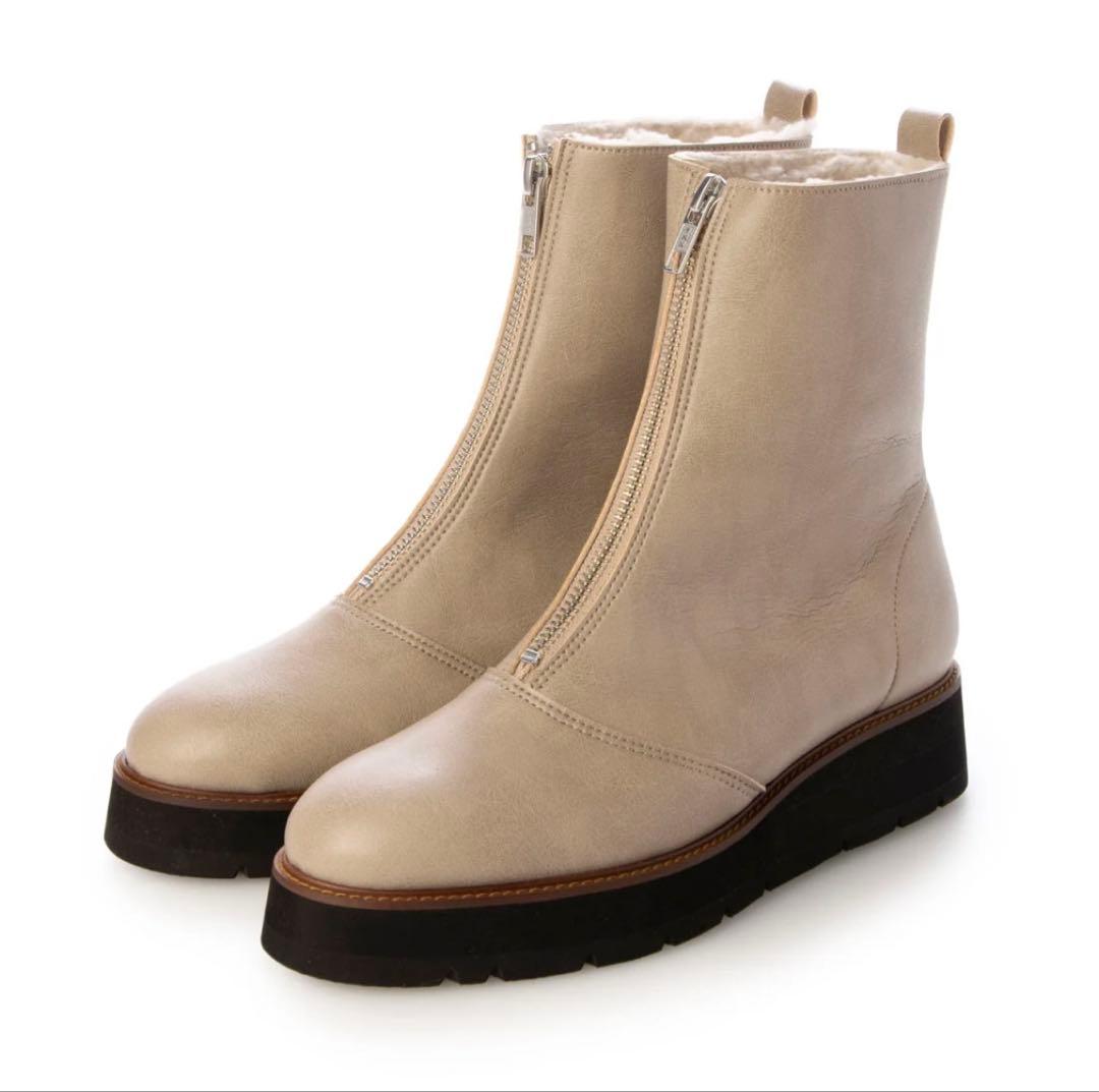 モードエジャコモ　レザー フロントジップ　ボア　ショートブーツ　S