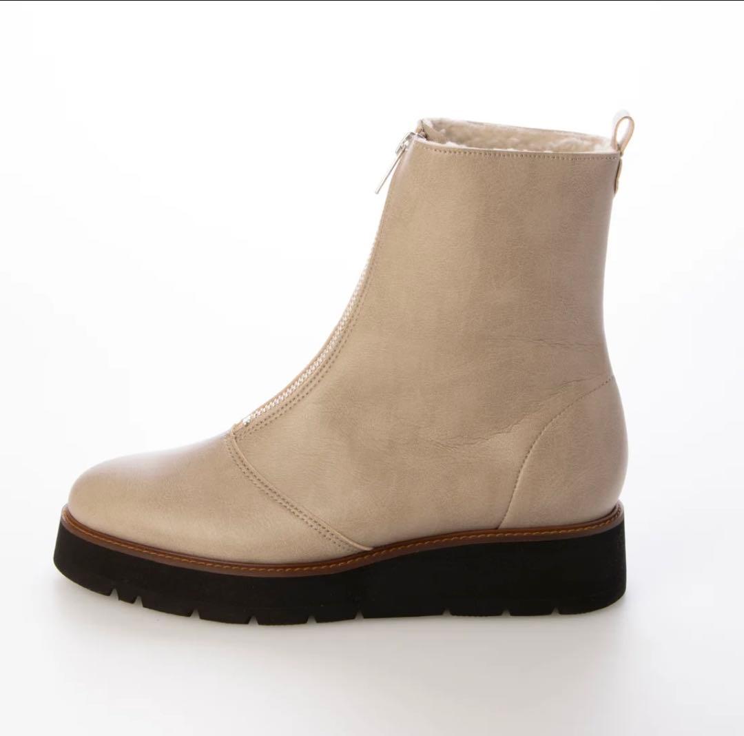 モードエジャコモ　レザー フロントジップ　ボア　ショートブーツ　S