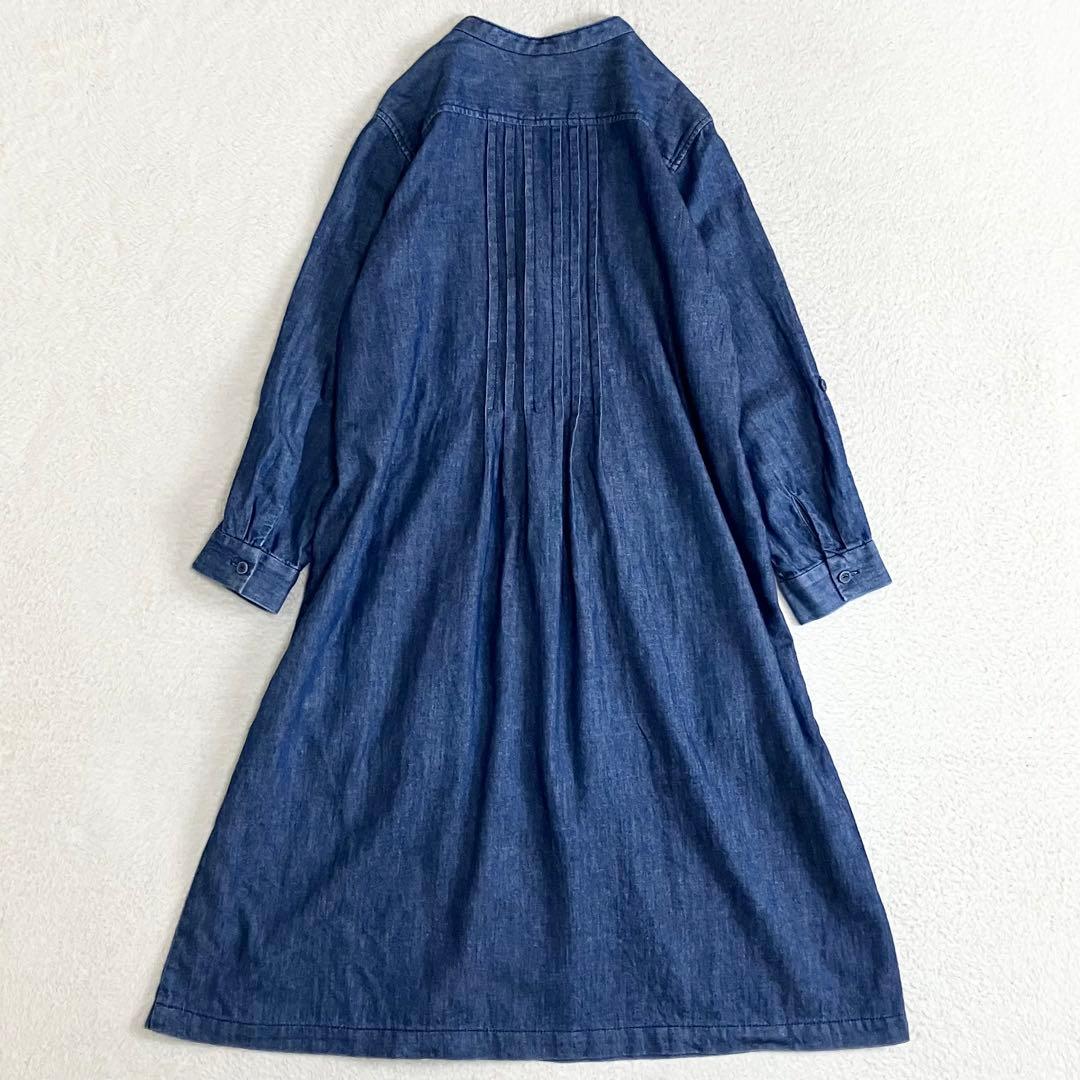 根々　ネネ　群言堂　石見銀山　デニムシャツワンピース　コットン　リネン　ブルー