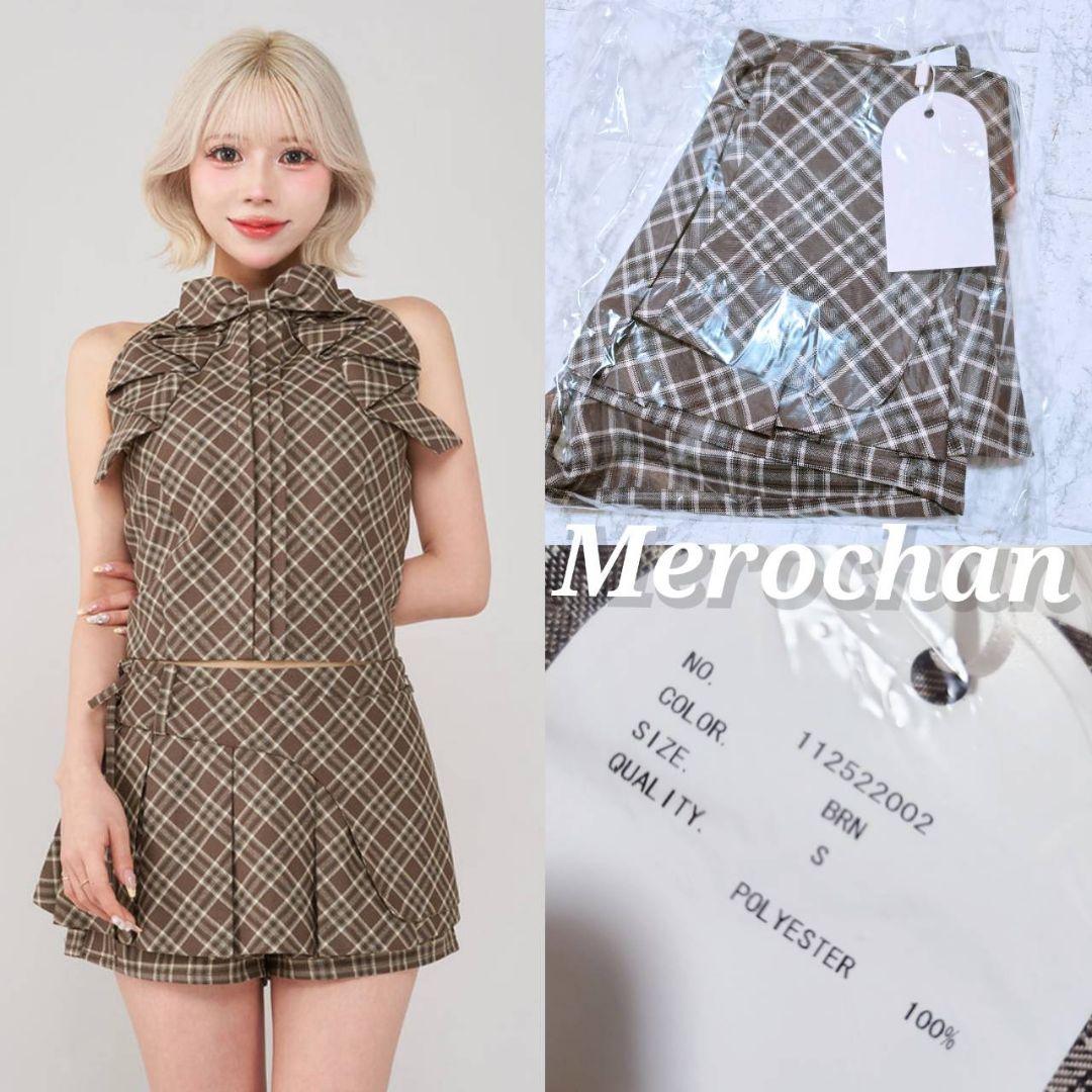 ダーリッチ チェックスカートライクショートパンツ ブラウン