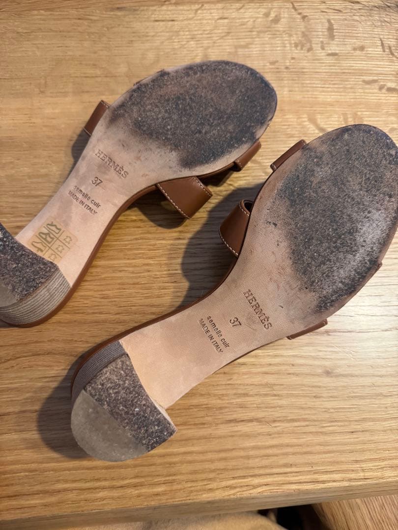 エルメス　オアシス　ブラウンレザーサンダル 中ヒール エルメス袋あり