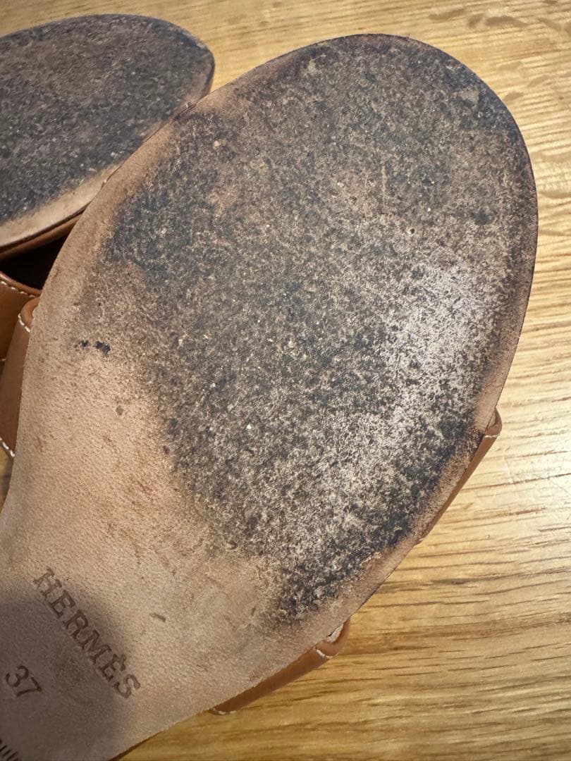 エルメス　オアシス　ブラウンレザーサンダル 中ヒール エルメス袋あり