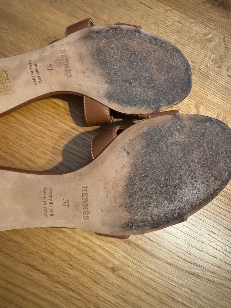 エルメス　オアシス　ブラウンレザーサンダル 中ヒール エルメス袋あり