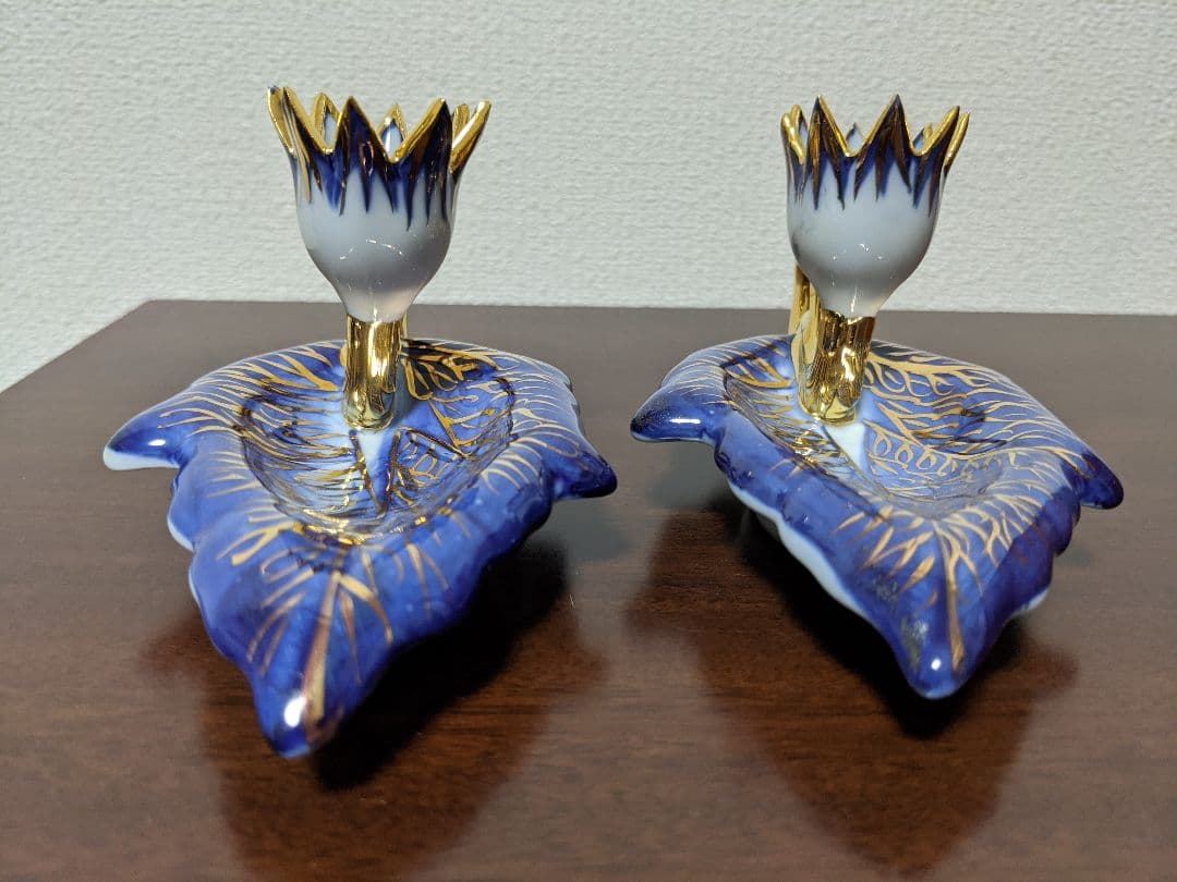 ♦陶磁器 燭台１対 西洋？灯り 飾り 灯明 未使用の美品 コレクション 骨董品