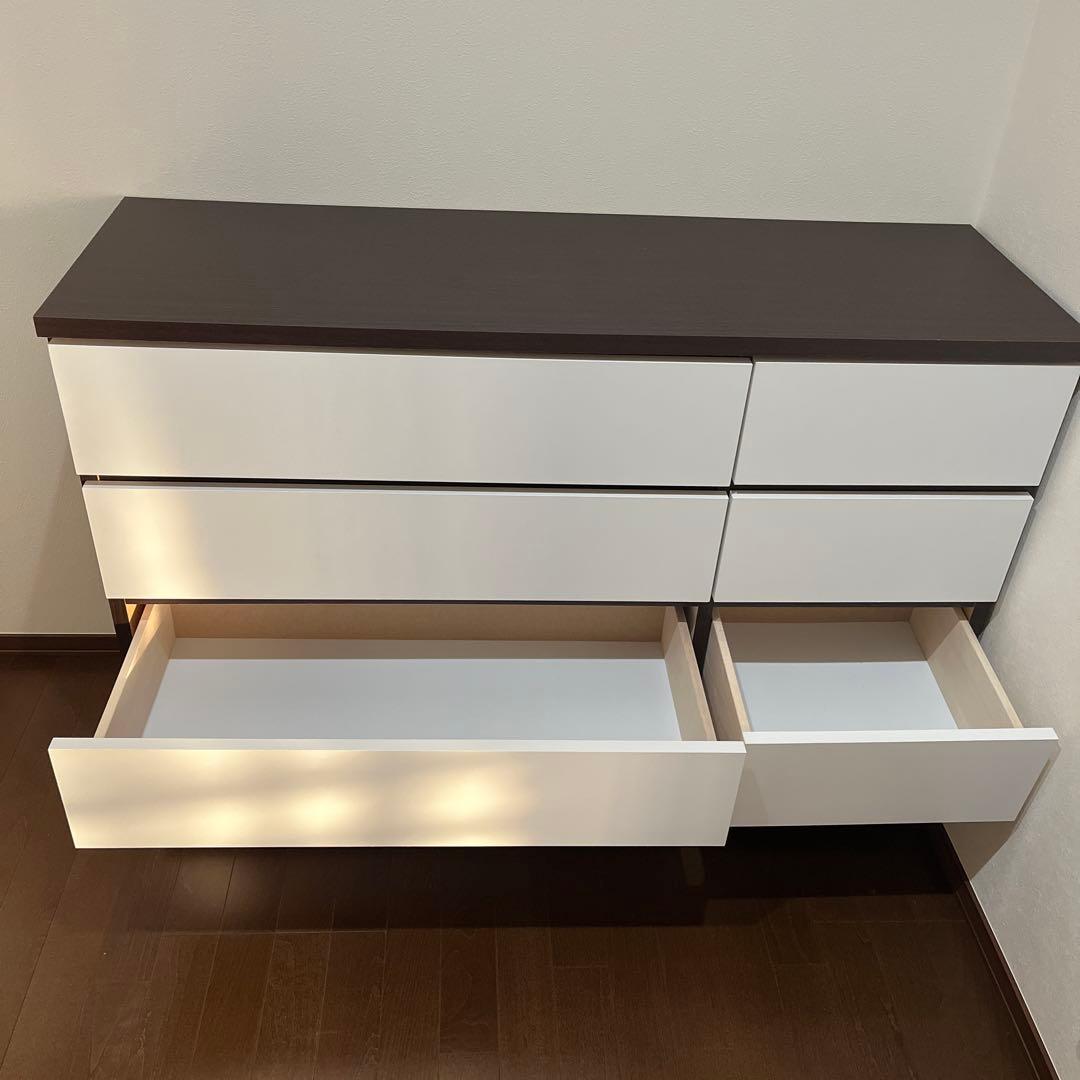 木製4段チェスト（ブラウン、ホワイト）引出しレール付き