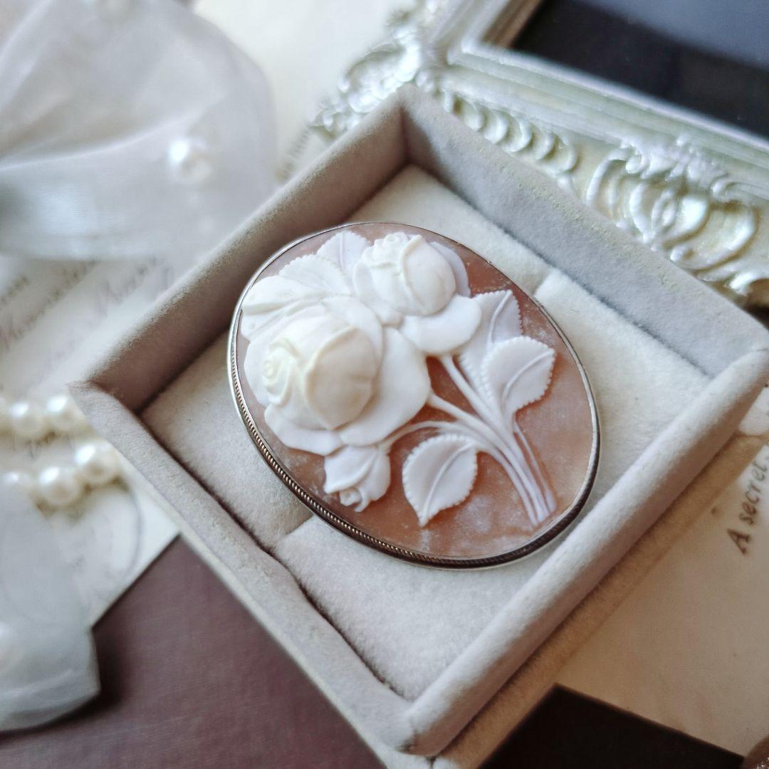 ITALY SILVER900 シェルカメオ ローズ ブローチ ペンダント 薔薇