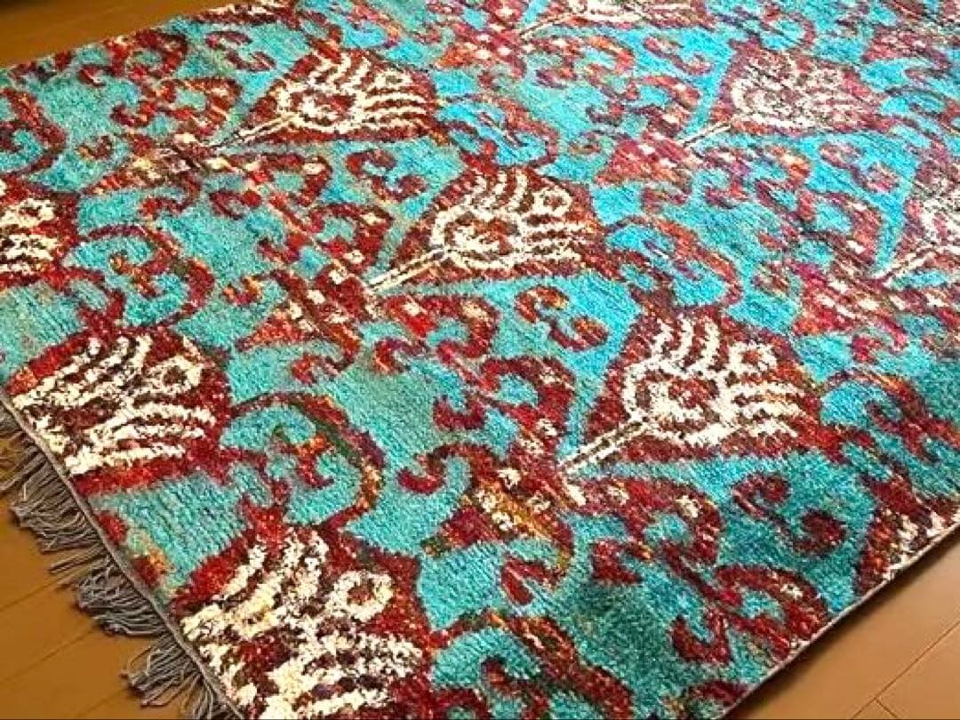 SALE【新品未使用】アスプルンド　ターコイズ 花柄 ラグ 約140x200cm