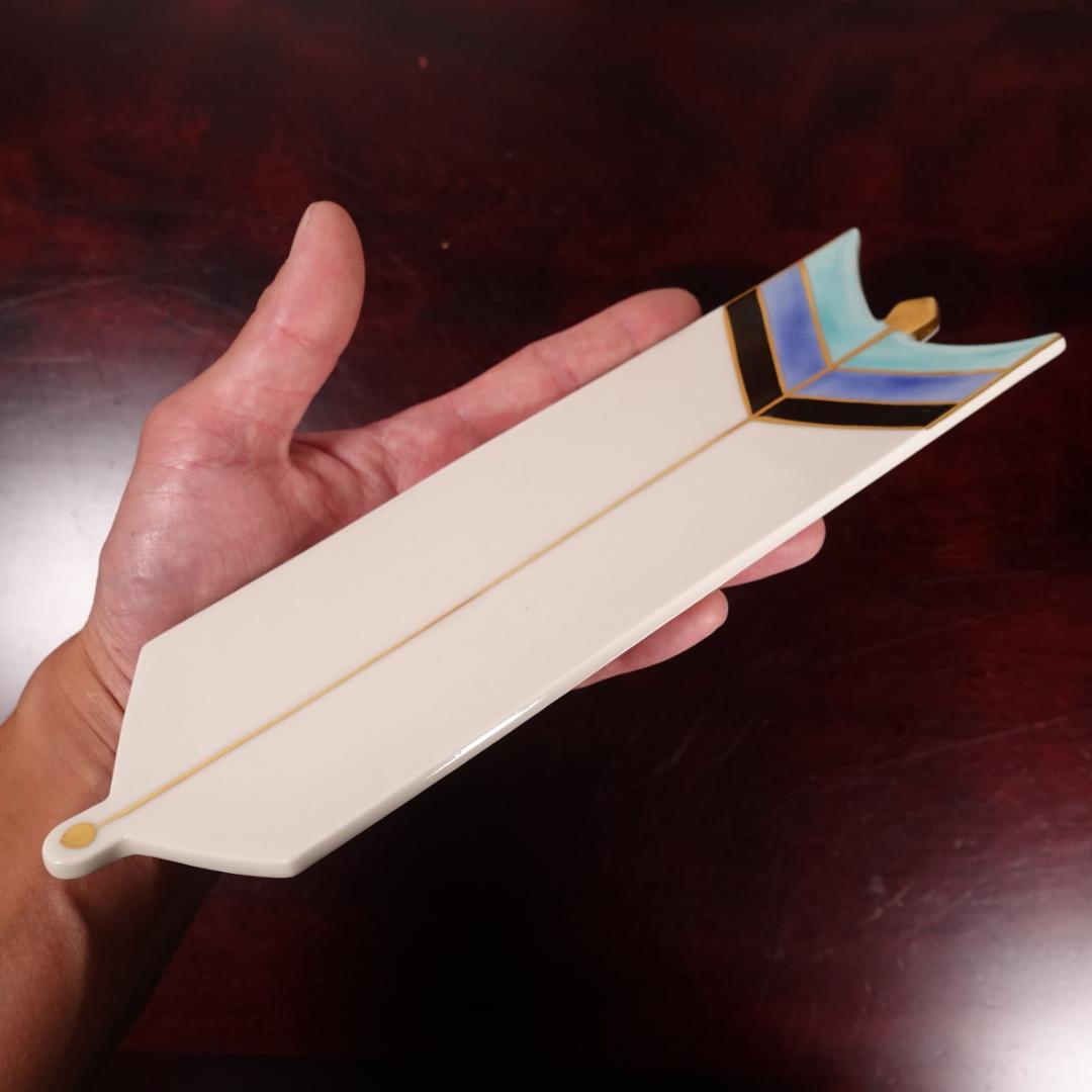 高級和食器 色絵 金彩 矢羽根文 長皿 板皿 12客 共箱