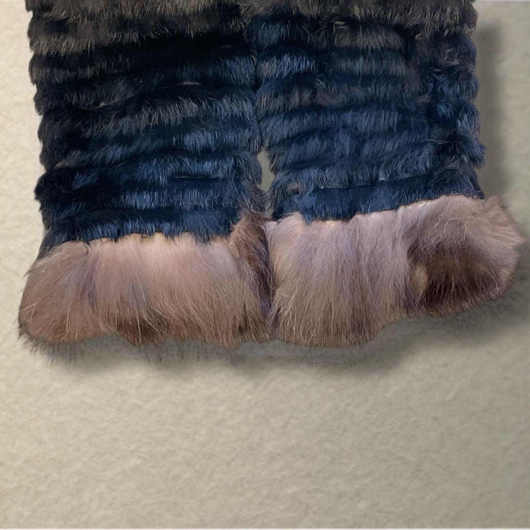 毛皮コート リアルファー　シルバーフォックス×ラビット　ロング丈 切替 M〜L