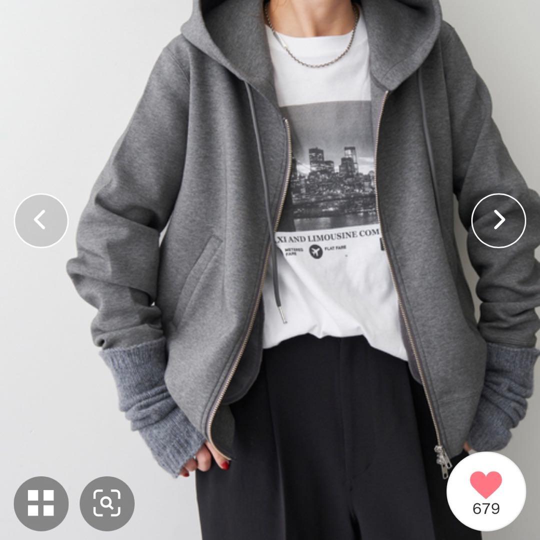 スピックアンドスパン　ストレッチジップフードパーカー　チャコールグレー