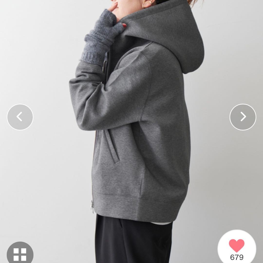 スピックアンドスパン　ストレッチジップフードパーカー　チャコールグレー