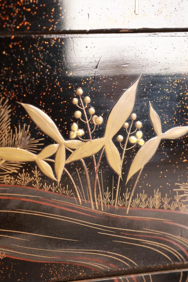 Saku BJ070 時代輪島塗　明治期　流水金蒔絵　本硬地　五段重　重箱