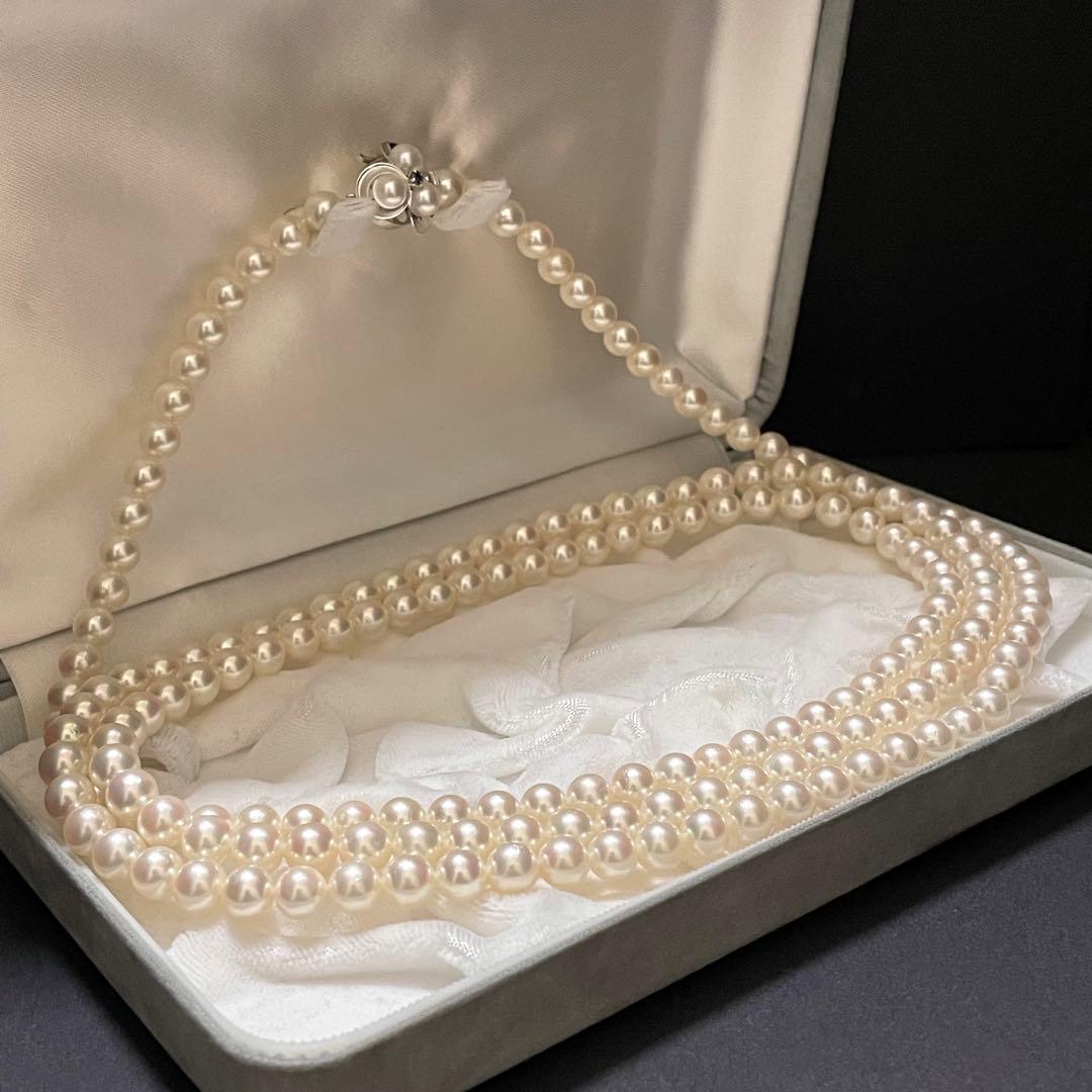 【K14WG✨3連】 あこや真珠 ネックレス125cm パール 2連 サファイヤ