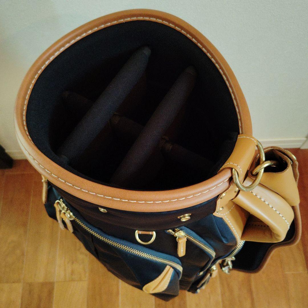 考英舎 ハンドメイド 高密度ツイルナイロン キャディバッグ ネイビー×ライト