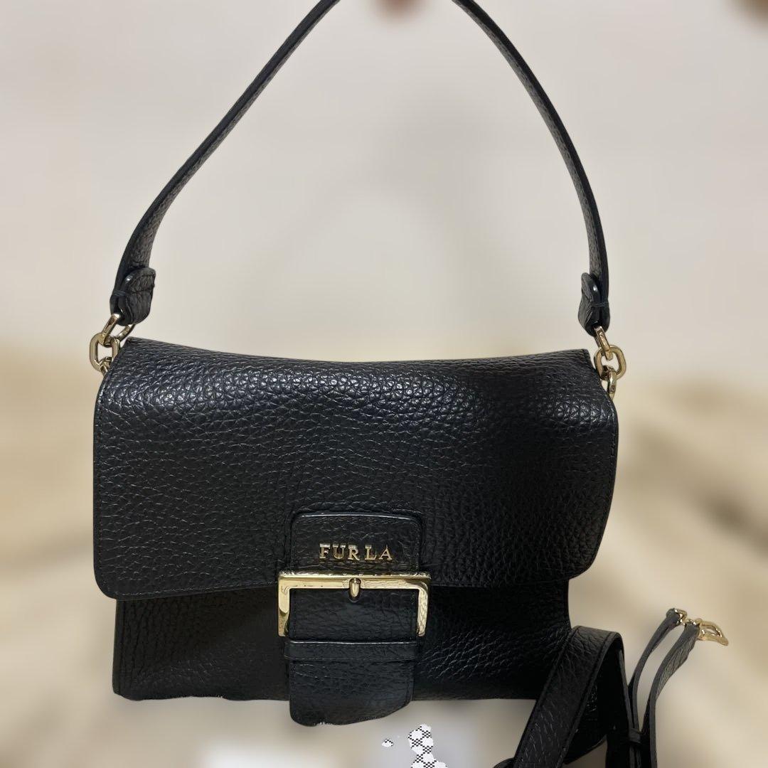 美品 FURLA フルラ ショルダーバッグ ブラック ゴールド金具 正規品