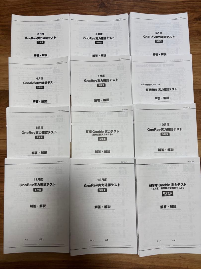 グノーブル小5 グノレブ実力確認テスト　2024年度　全12回分　使用原本