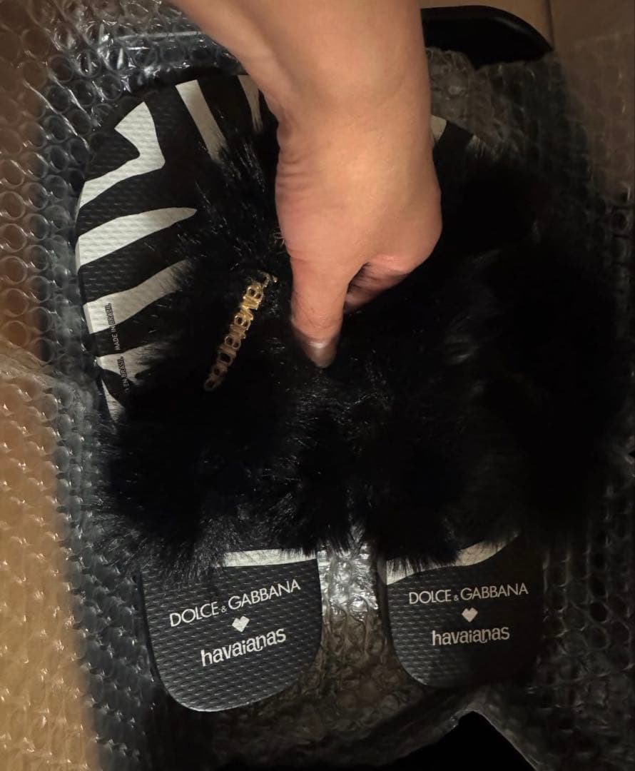 ドルチェ&ガッバーナ ハワイアナス ファー付 ビーチサンダル ゼブラ柄 37