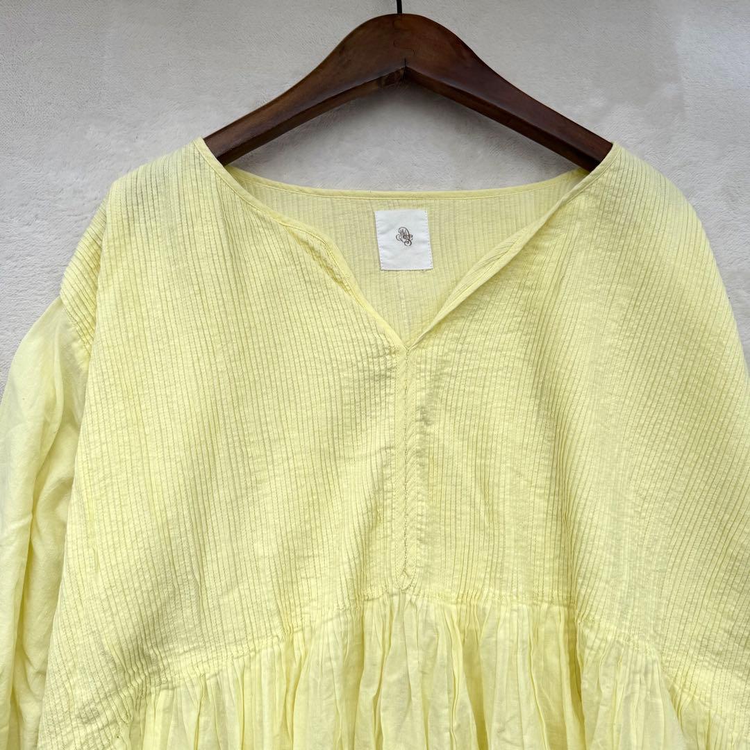 メゾンドソイル ピンタック チュニック ブラウス レモンイエロー インド綿
