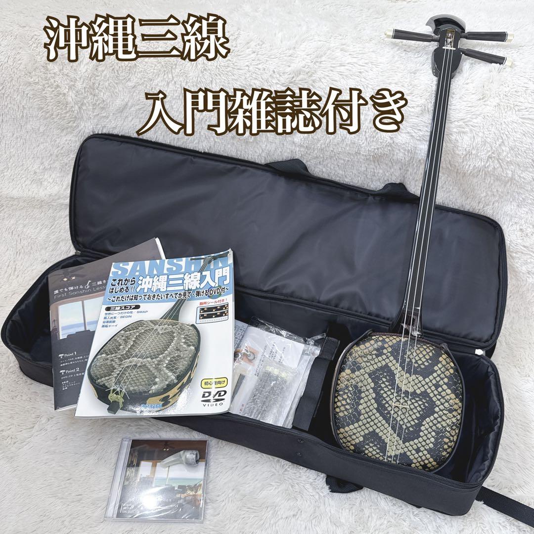 美品 沖縄三線 三線 入門セット フルセット 人工皮 譜面セット DVD CD