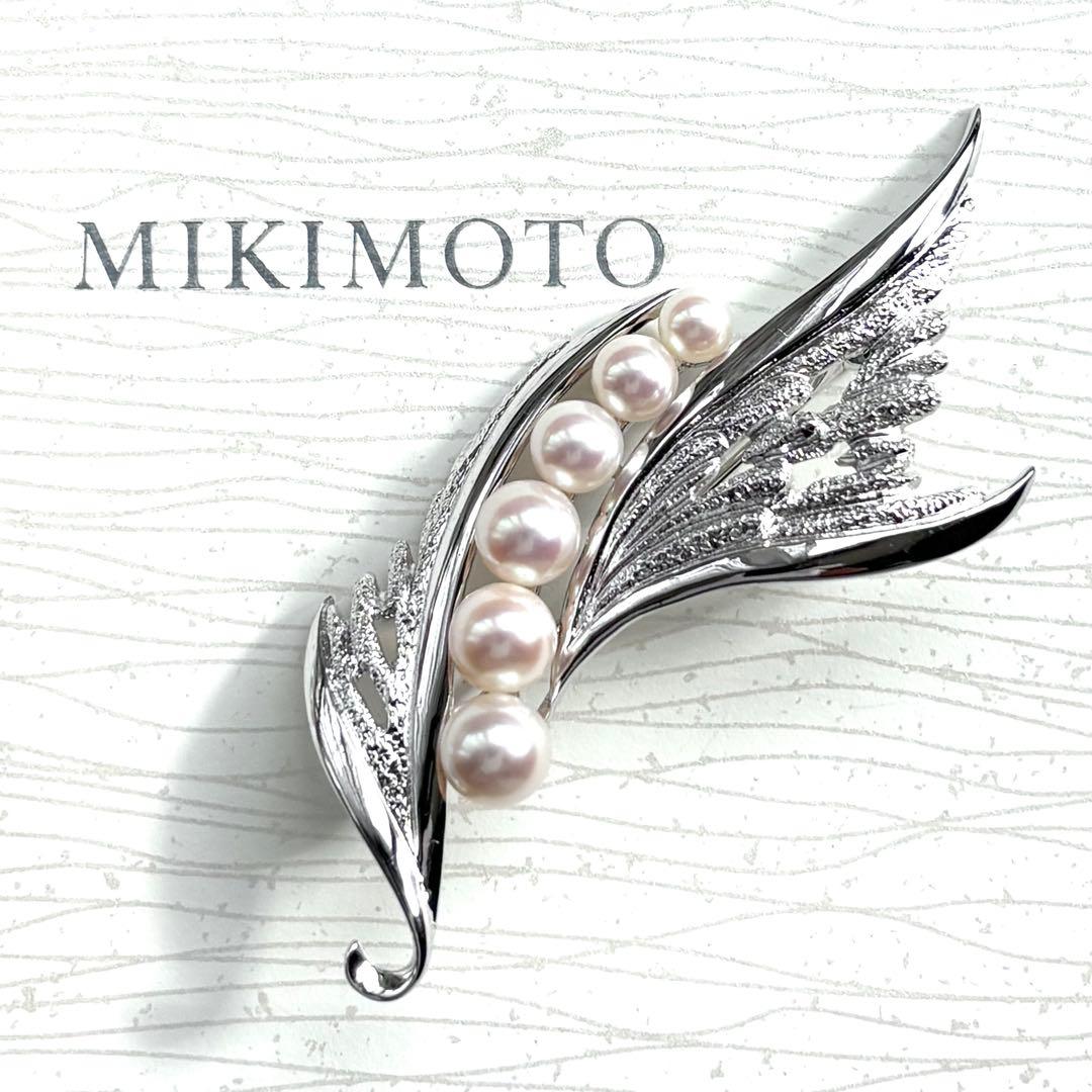 MIKIMOTO ミキモト パールブローチ ホワイトピンク フェザー 羽 リーフ