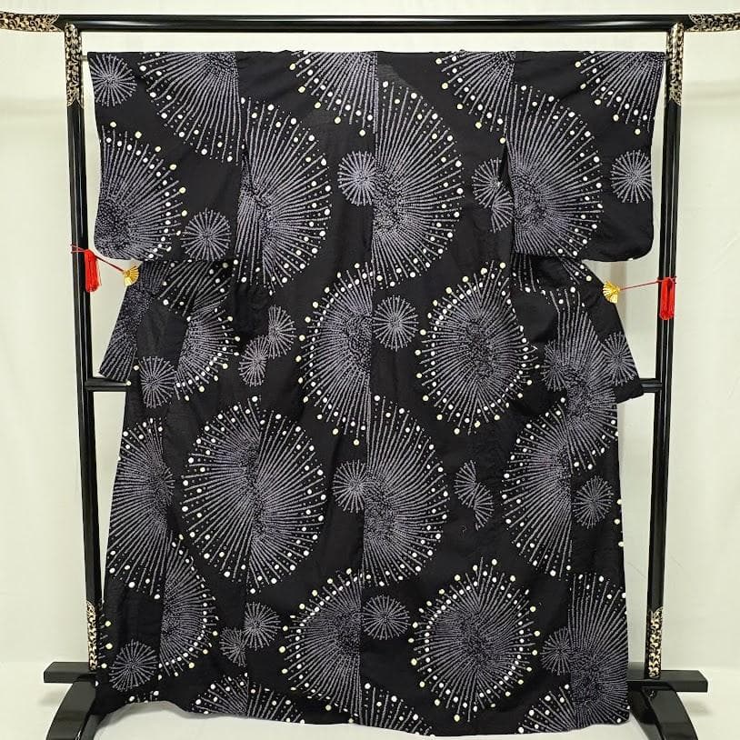 ゆりのはな　絞り浴衣　自由区　総絞り　花火模様　綿　I501　絞り　浴衣