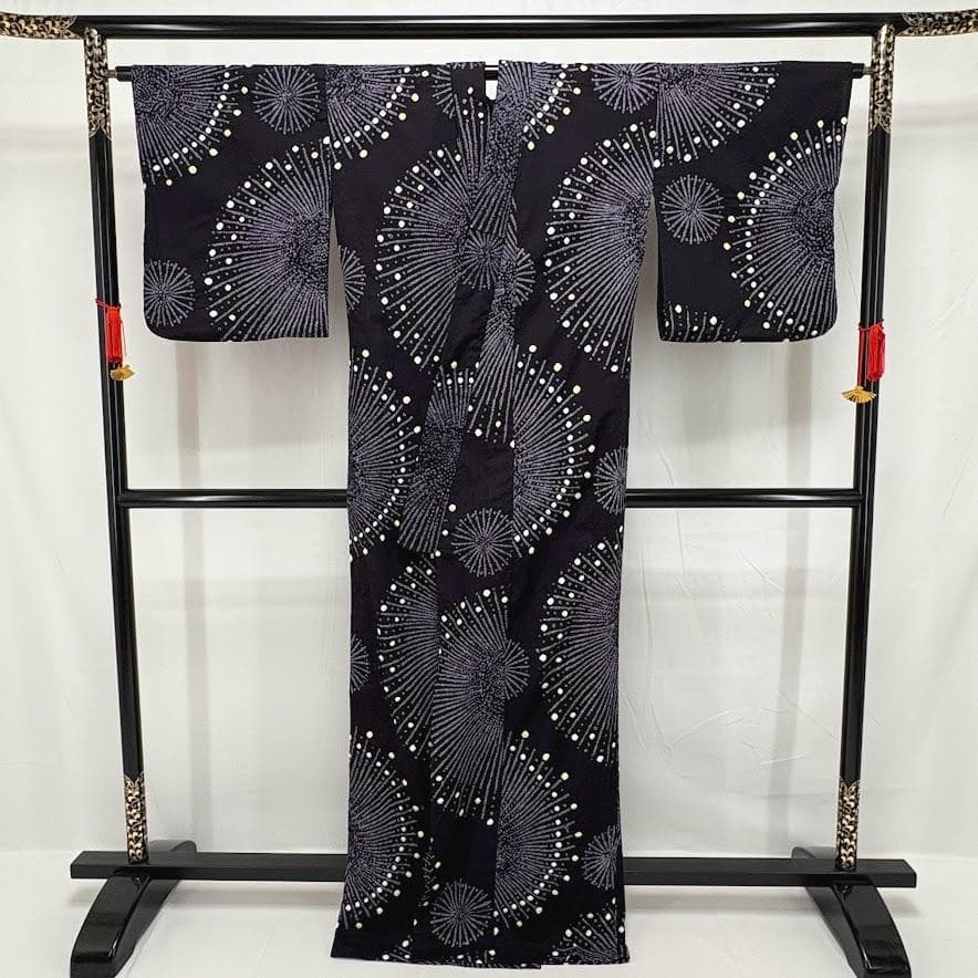 ゆりのはな　絞り浴衣　自由区　総絞り　花火模様　綿　I501　絞り　浴衣